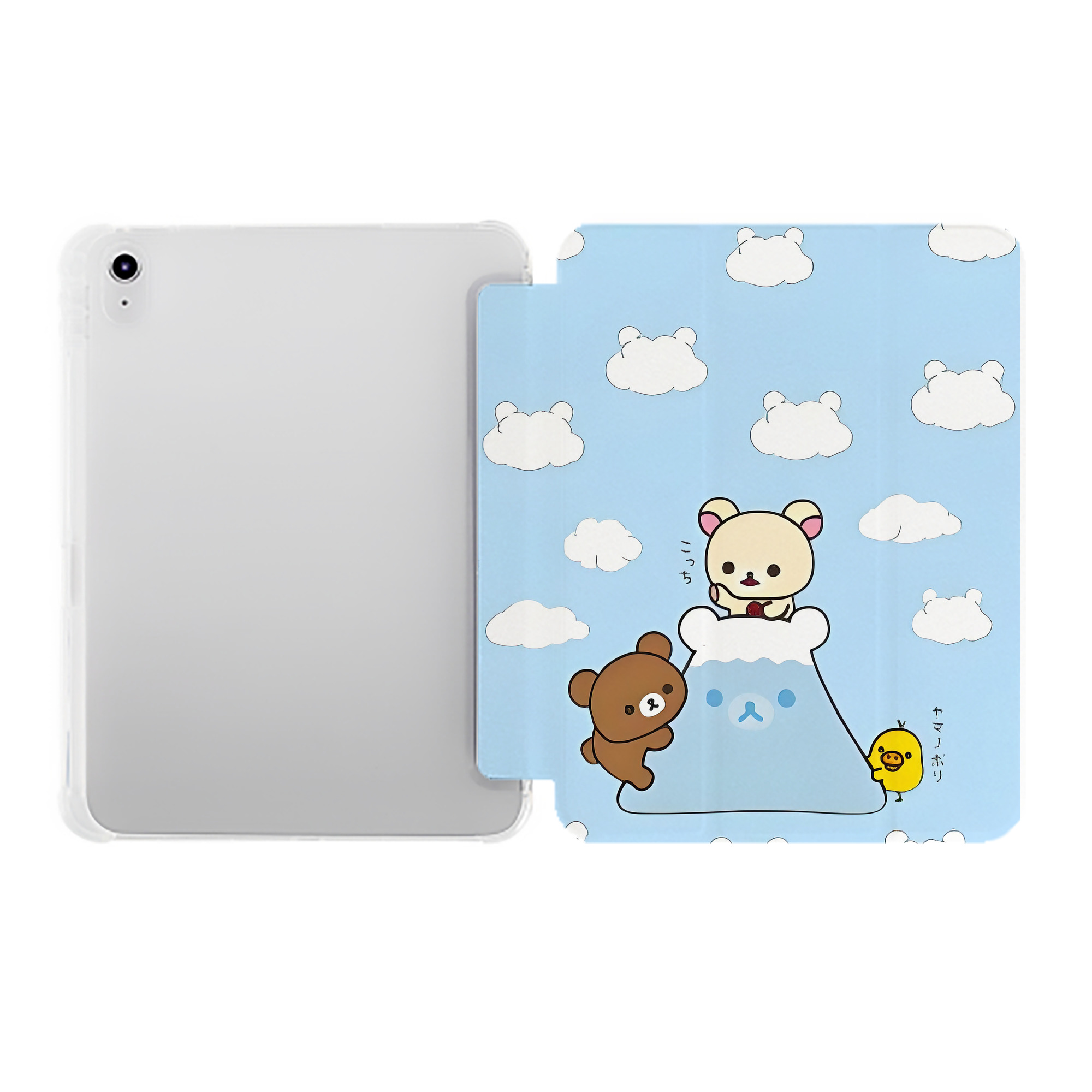 （画像用） リラックマ リラックマ キイロイトリ Rilakkuma Korilakkuma Kiiroitori IPad ケース ペン収納付き 三つ折りスタンド PUレザー×シリコン 対応機種9.5/10.5/10.9インチ